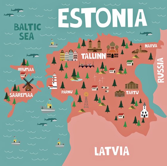 Карта достопримечательностей Эстонии