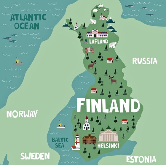 Карта достопримечательностей Финляндии