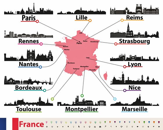 Karte der Sehenswürdigkeiten in Frankreich
