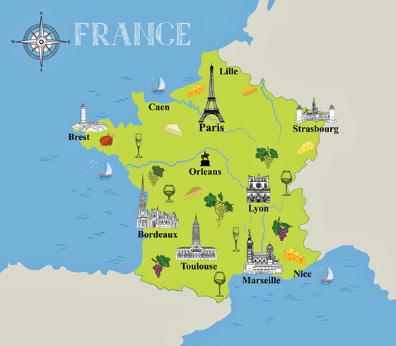 Karte der Sehenswürdigkeiten in Frankreich