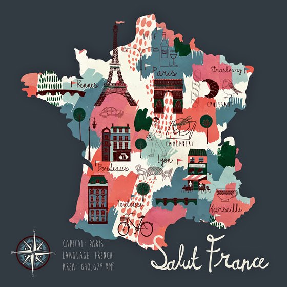 Mapa de lugares de interés en Francia