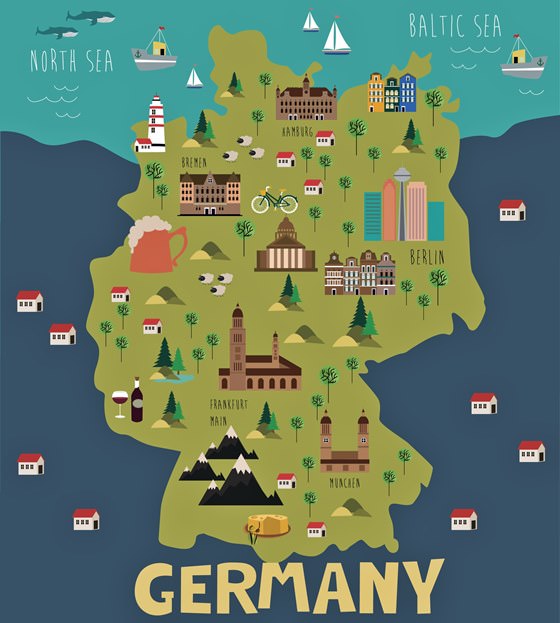Mapa de lugares de interés en Alemania