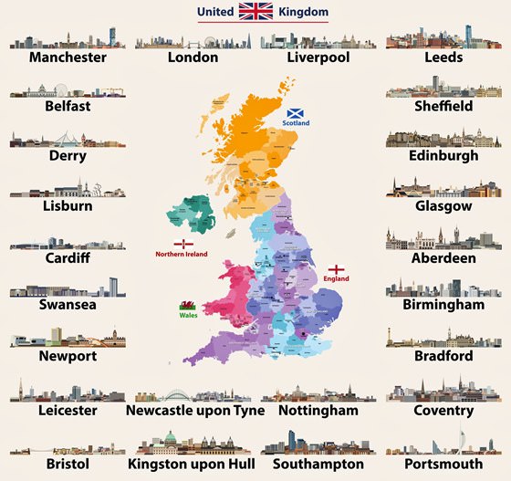 Map of sights in Great Britain