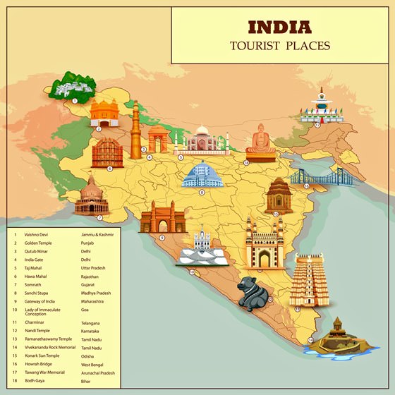 Mapa de lugares de interés en India