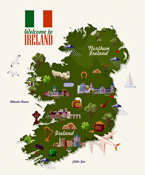 Mapa de lugares de interés en Irlanda