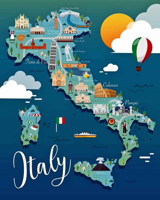 Karte der Sehenswürdigkeiten in Italien