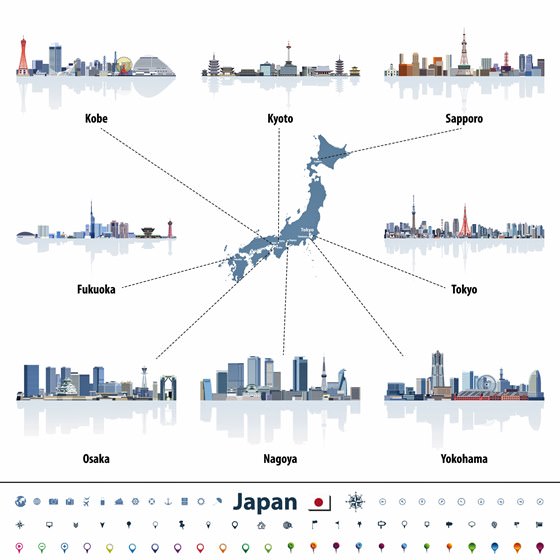 Mapa de lugares de interés en Japón