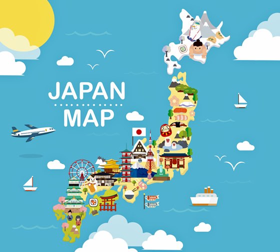 Mapa de lugares de interés en Japón