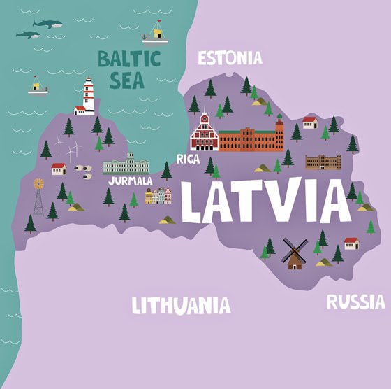 Карта достопримечательностей Латвии