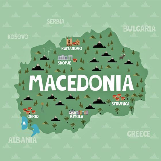 Mapa de lugares de interés en Macedonia