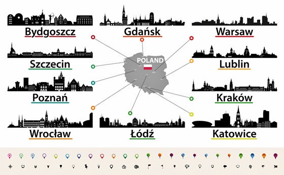 Mapa de lugares de interés en Polonia