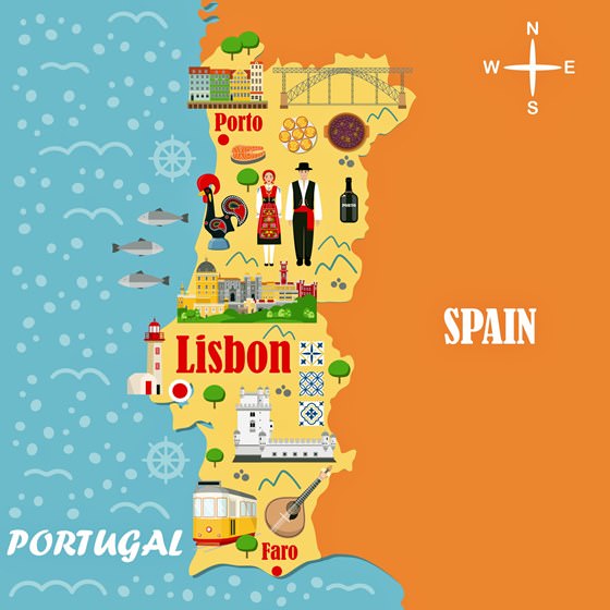Karte der Sehenswürdigkeiten in Portugal