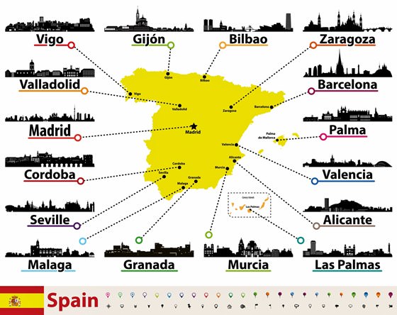 Karte der Sehenswürdigkeiten in Spanien