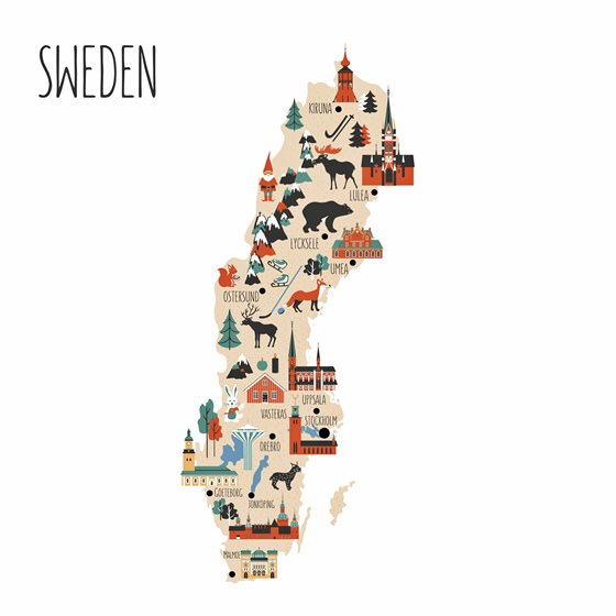 Mapa de lugares de interés en Suecia