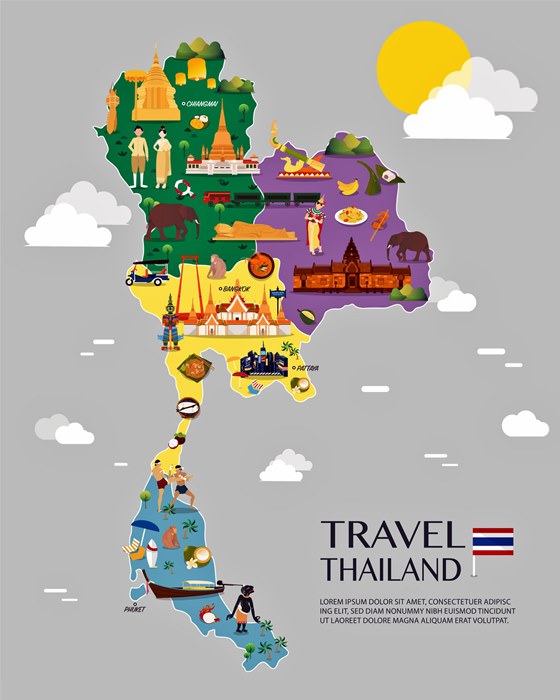 Mapa de lugares de interés en Tailandia