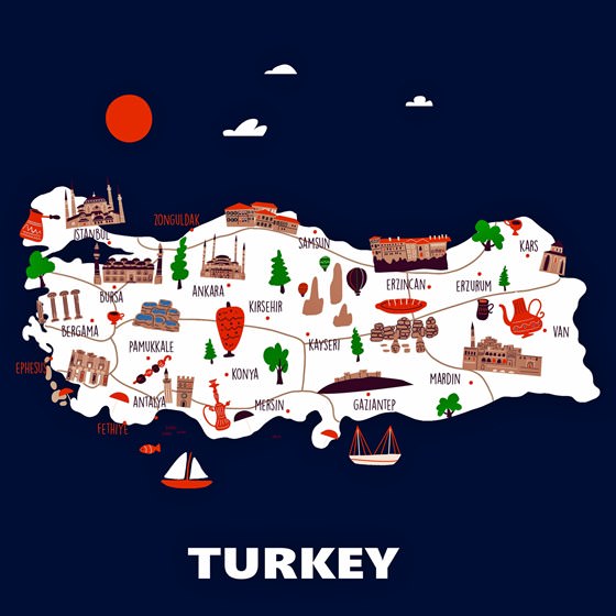 Mapa de lugares de interés en Turquía