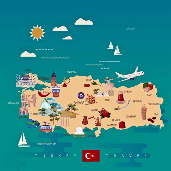 Karte der Sehenswürdigkeiten in Turkei