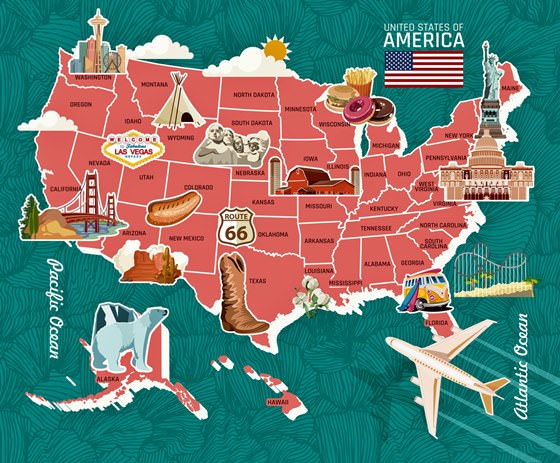 Mapa de lugares de interés en EE.UU.