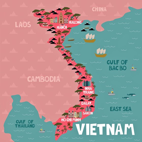 Map of sights in Vietnam