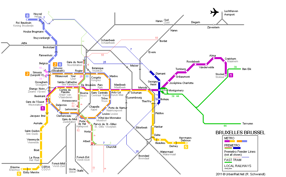 Carte des tramways de Bruxelles