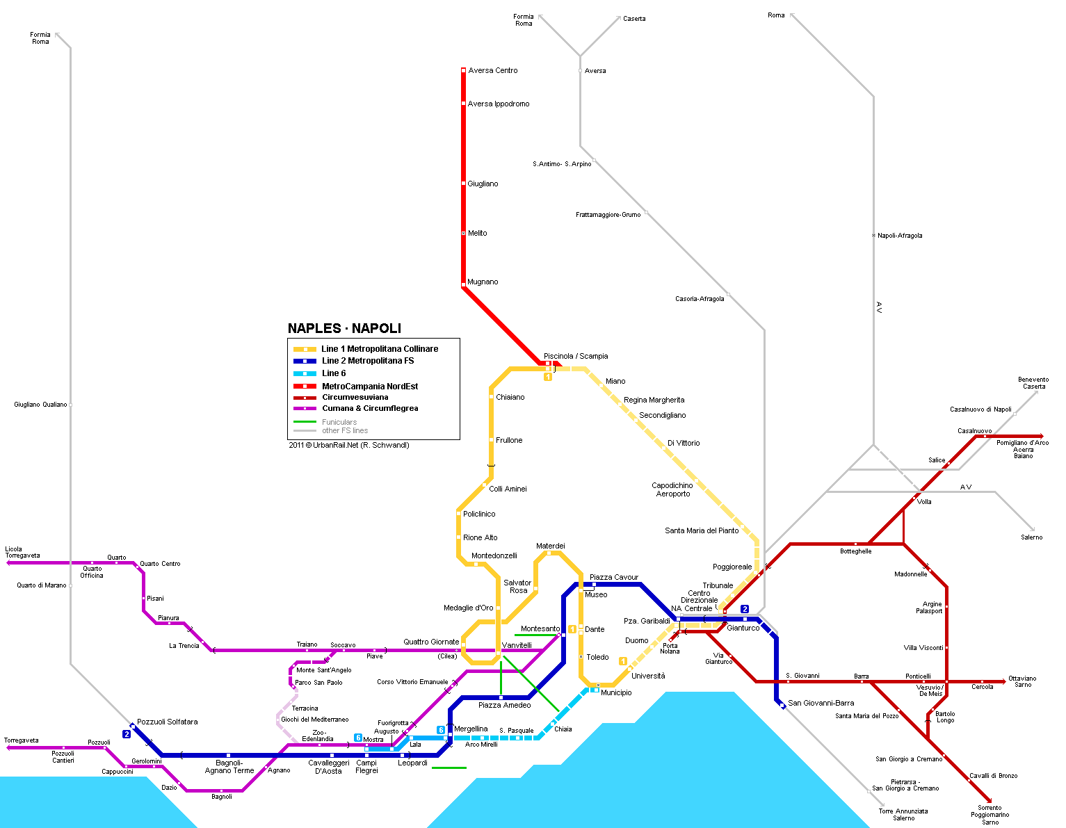 Napoli - carte du métro | Carte détaillée du métropolitain de Napoli