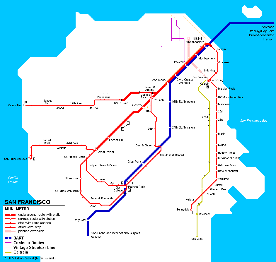 San Francisco Subway Map for Download Metro in San Francisco High