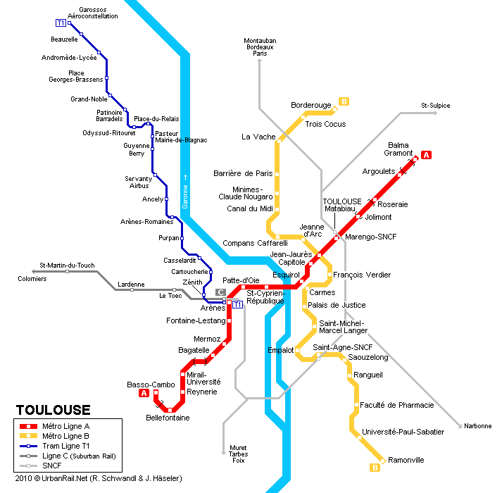 Map of metro in Toulouse