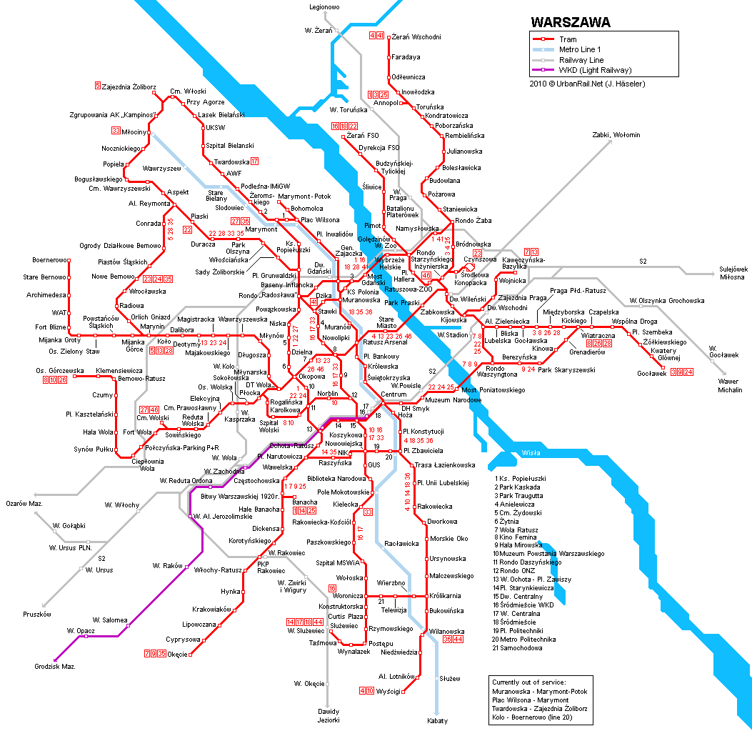 El tamaÃ±o de este mapa de tranvÃ­as de Varsovia es 1053 X 1023 ...