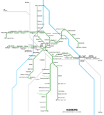 Carte des itinéraires de tram Augsbourg