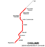 Carte des itinéraires de tram Cagliari