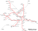 Carte des itinéraires de tram Fribourg-en-Brisgau