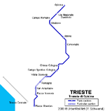 Carte des itinéraires de tram Trieste
