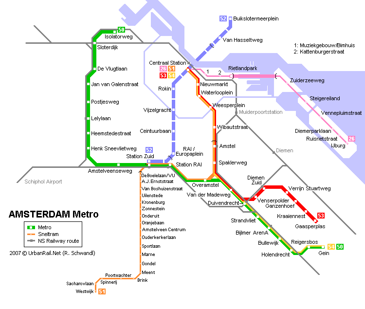 The subway map of Amsterdam