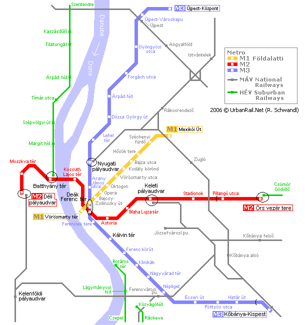 Detailed metro map of Budapest