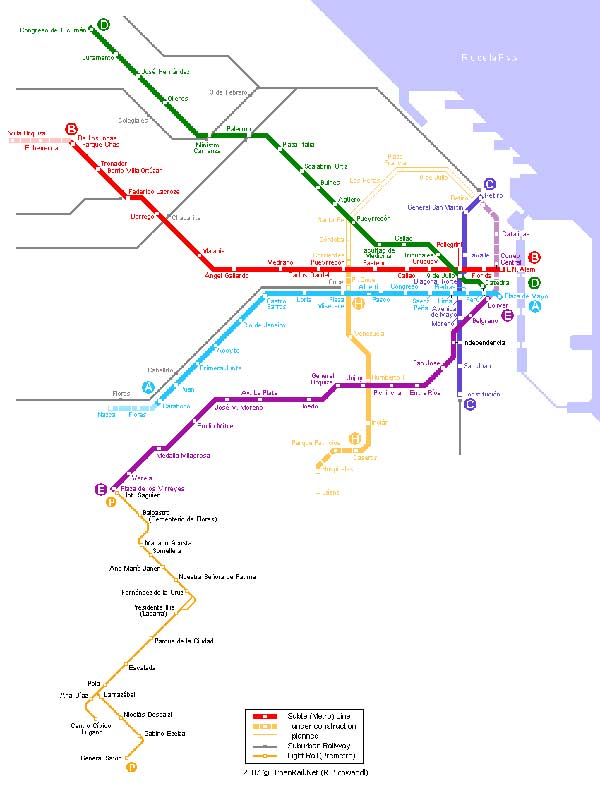 Detailed metro map of Buenos Aires - download for print out