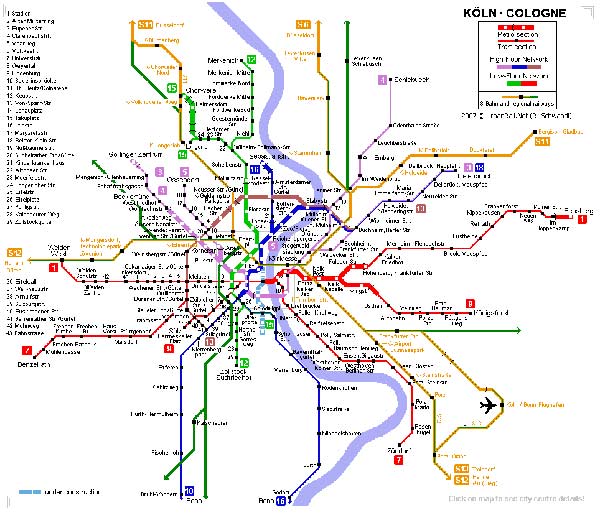 Hoge-resolutie kaart van de metro in Keulen