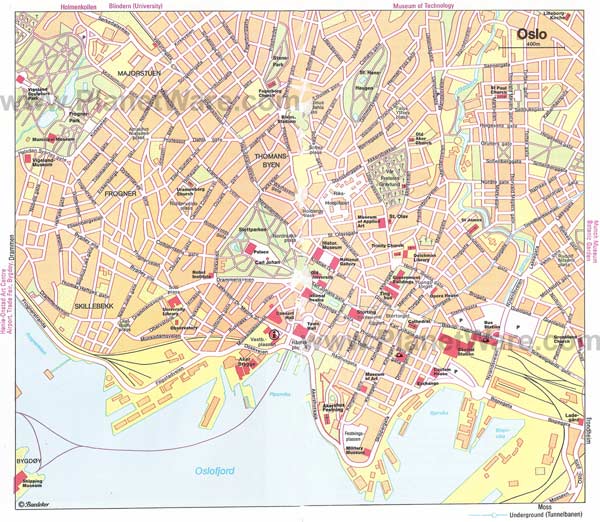 Детальная карта Осло - скачать или распечатать