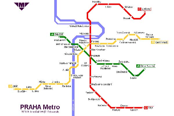 Detailed metro map of Prague - download for print out