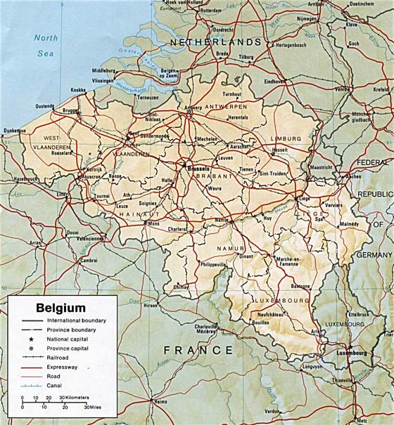 Детальная карта Бельгии - скачать или распечатать