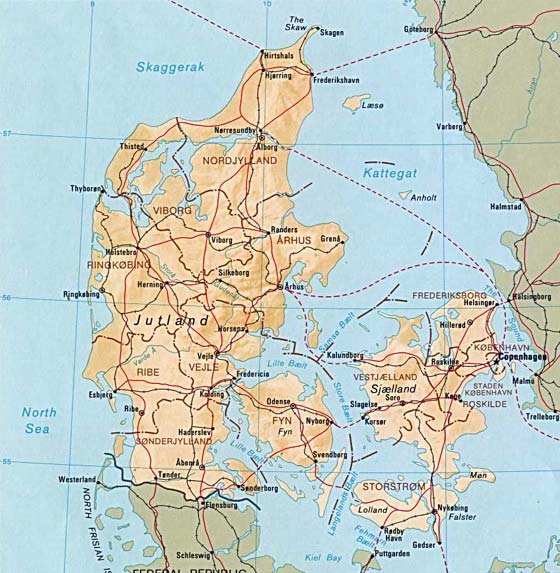 Детальная карта Дании - скачать или распечатать