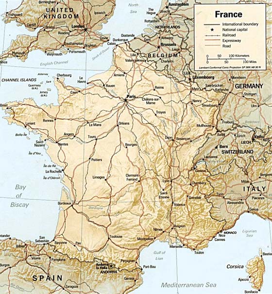 Детальная карта Франции - скачать или распечатать