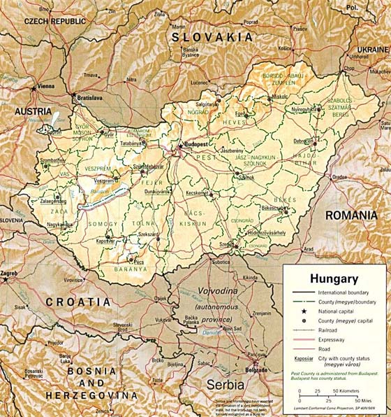 Детальная карта Венгрии - скачать или распечатать