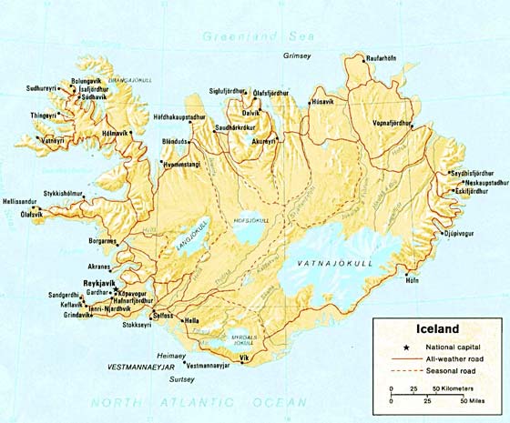 Детальная карта Исландии - скачать или распечатать