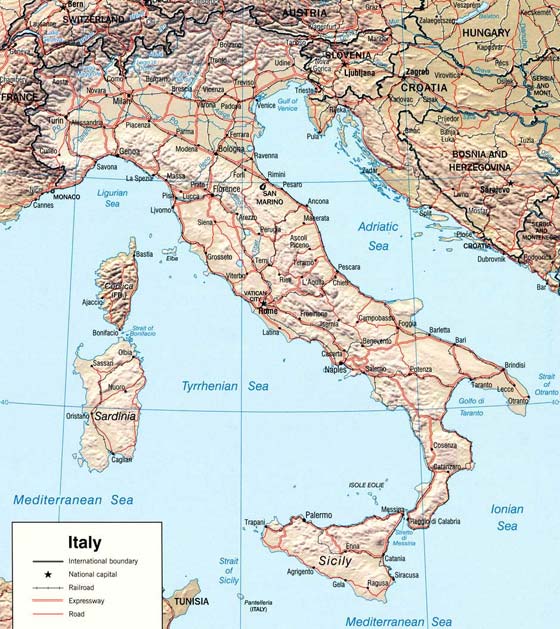 Детальная карта Италии - скачать или распечатать