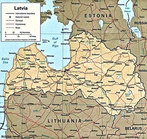 Детальная карта Латвии - скачать или распечатать