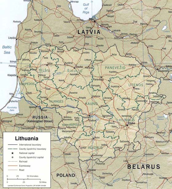 Детальная карта Литвы - скачать или распечатать