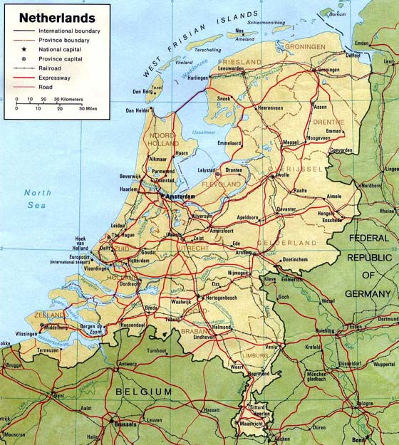 Детальная карта Голландии - скачать или распечатать