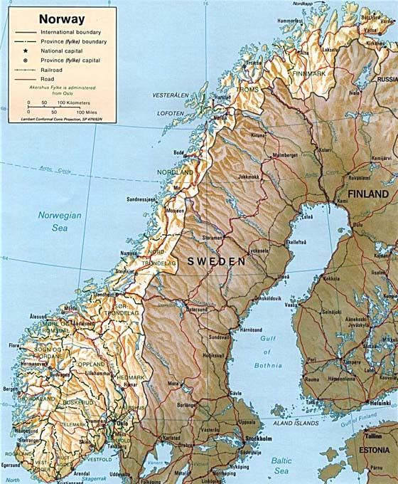 Детальная карта Норвегии - скачать или распечатать