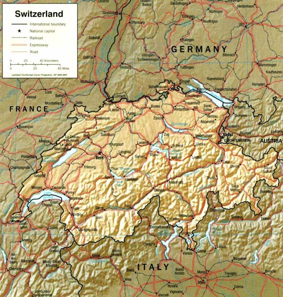 Детальная карта Швейцарии - скачать или распечатать