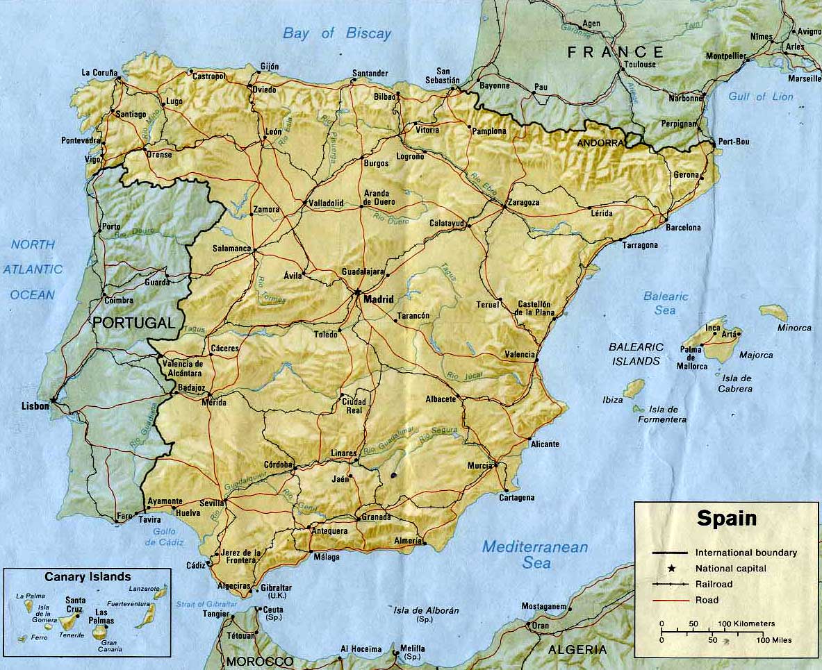 Детальная карта Испании - скачать или